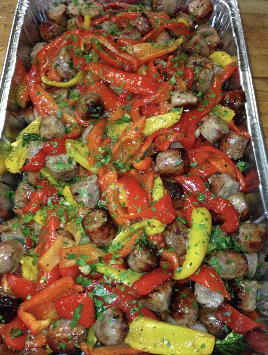 Sausage and peppers prepared for Barosa catering